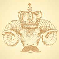 Sketch ram in crown with mustache N2