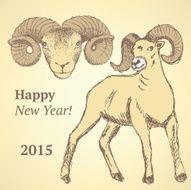 Sketch New Year ram in vintage style N20