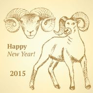 Sketch New Year ram in vintage style N21