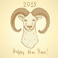 Sketch New Year ram in vintage style N25