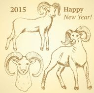 Sketch New Year ram in vintage style N29
