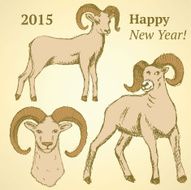 Sketch New Year ram in vintage style N30