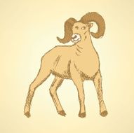 Sketch New Year ram in vintage style N31