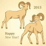 Sketch New Year ram in vintage style N35