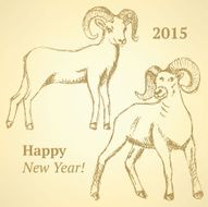 Sketch New Year ram in vintage style N36