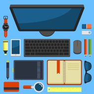 Office Workplace Top View in Flat Design Vector