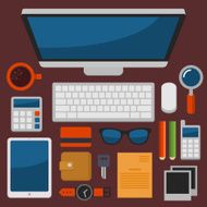 Office Workplace Top View in Flat Design Vector N2