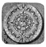 Engraving of aztec calendar stone from 1870