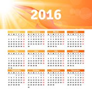 Calendar 2016 template design with header picture starts monday N123