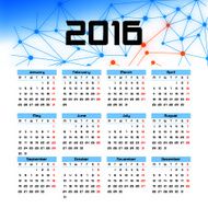 Calendar 2016 template design with header picture starts monday N124