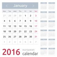 Simple european 2016 year vector calendar N6