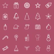 Christmas line icons on red background