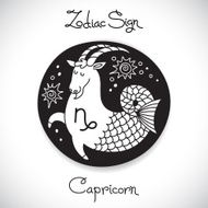 Capricorn zodiac sign of horoscope circle emblem in cartoon style