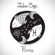 Pisces zodiac sign of horoscope circle emblem in cartoon style