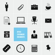 Office Stationery and Documents Vector Icons Set