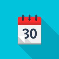 Flat calendar icon Date and time background Number 30