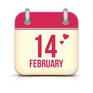 Valentines day calendar icon with reflection 14 february