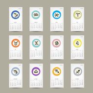 Calendar grid 2015 zodiac signs design