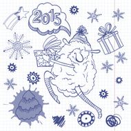 New Year`s Set Vector illustration skech with Lamb