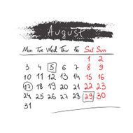 Handdrawn calendar August 2015 Vector