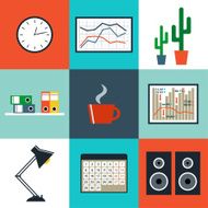 Flat vector set of office things equipment objects N5