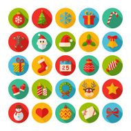 Round Flat Color Christmas Icons - Illustration