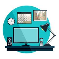 Flat vector illustration with office things equipment