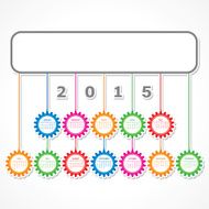 Simple 2015 Calendar design with colorful hanging gears stock vector