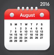 August 2016 Generic printable calendar design template layout