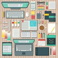 Overhead View of a Graphic Designer&#039;s Desk Space