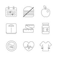 Healthy fitness diet icons linear set