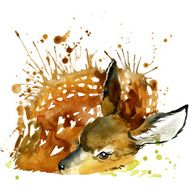 deer illustration with splash watercolor textured background