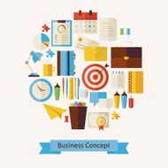 Vector Flat Style Business Workplace and Office Objects Concept