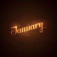 January label with glowing golden sparkles