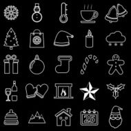 Winter line icons on black background
