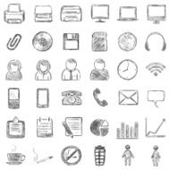 vector set of 36 black sketch icons