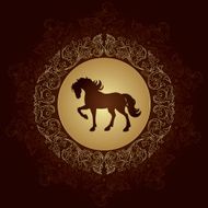 Horse silhouette on vintage floral background