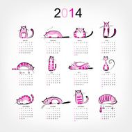 Calendar 2014 with 12 funny pink cats