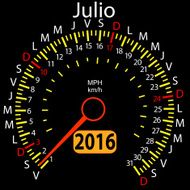 year calendar speedometer car in Spanish July Vector illu