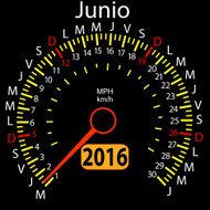 year calendar speedometer car in Spanish June Vector illu