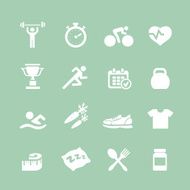 Health and Fitness white vector set icons with a stopwatch