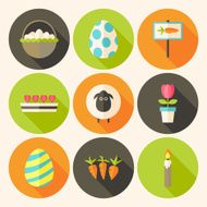 Easter flat styled circle icon set 4 with long shadow