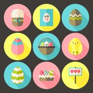 Easter flat styled circle icon set 1 with long shadow