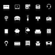 Bedroom icons with reflect on black background