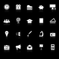 School icons with reflect on black background