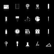 General stationary icons with reflect on black background