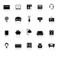 Bedroom icons with reflect on white background