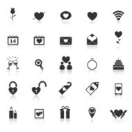 Valentine&#039;s day icons with reflect on white background