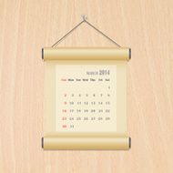 March 2014 calendar on wood wall