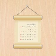 January 2014 calendar on wood wall